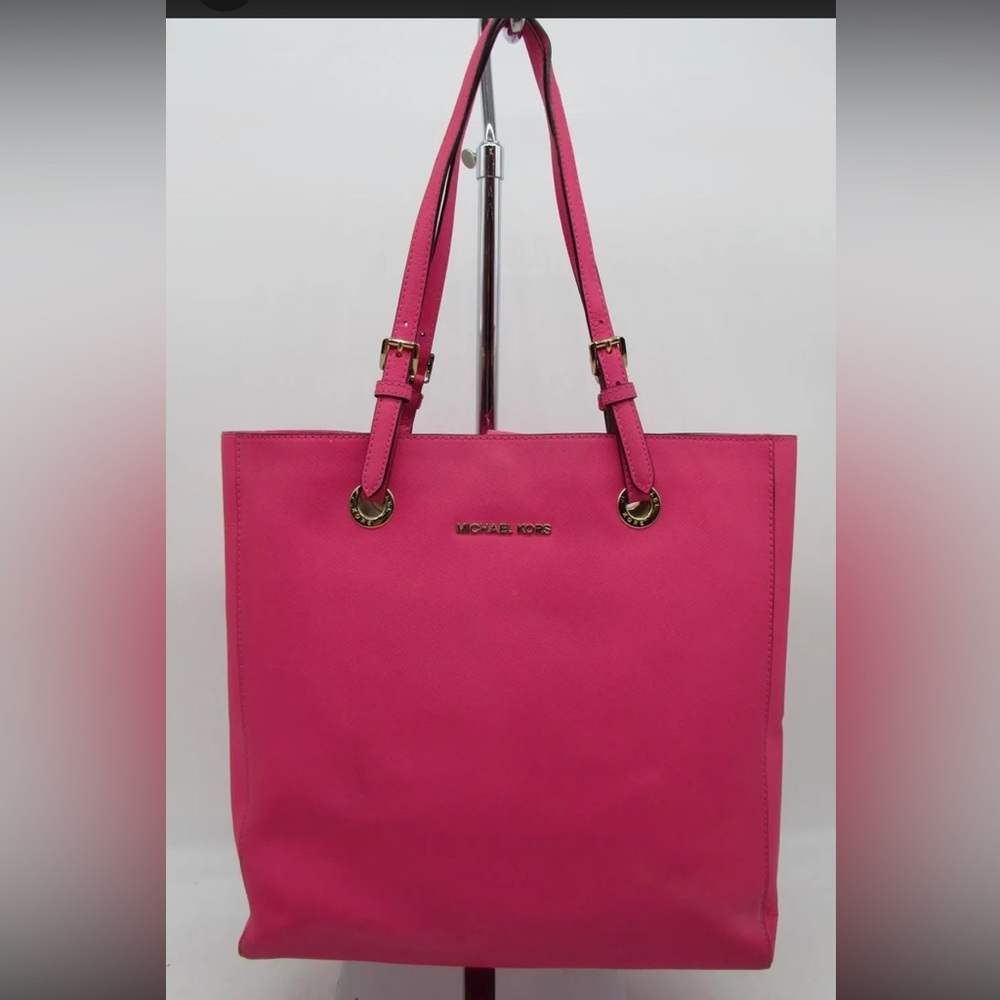 Michael Kors Hot Pink Saffiano Leather Large Sleek Tote Pre Owned used *as is*